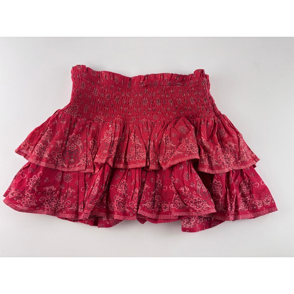 BDG Red Paisley Tiered Ruffle Mini Skirt Small